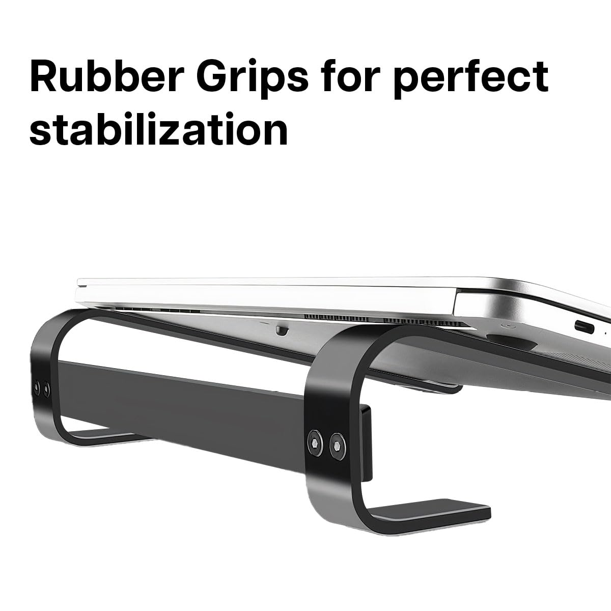 MMOBIEL Laptop Stand - Riser 10 to 18 inches - Ventilated Laptop Holder Universal - Stand for Desk Compatible with MacBook, Notebook, ASUS and More - Incl. Tools - Black Aluminum