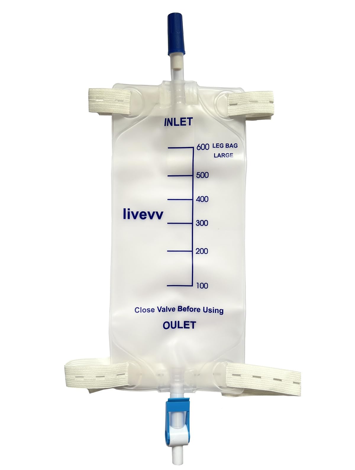 3 Pack Easy-Tap Leg Bag Urinary Drainage Bag, 600 ml with 3 18” Tubing, Anti-Reflux Valve, Cloth Straps Easy Flip Drain