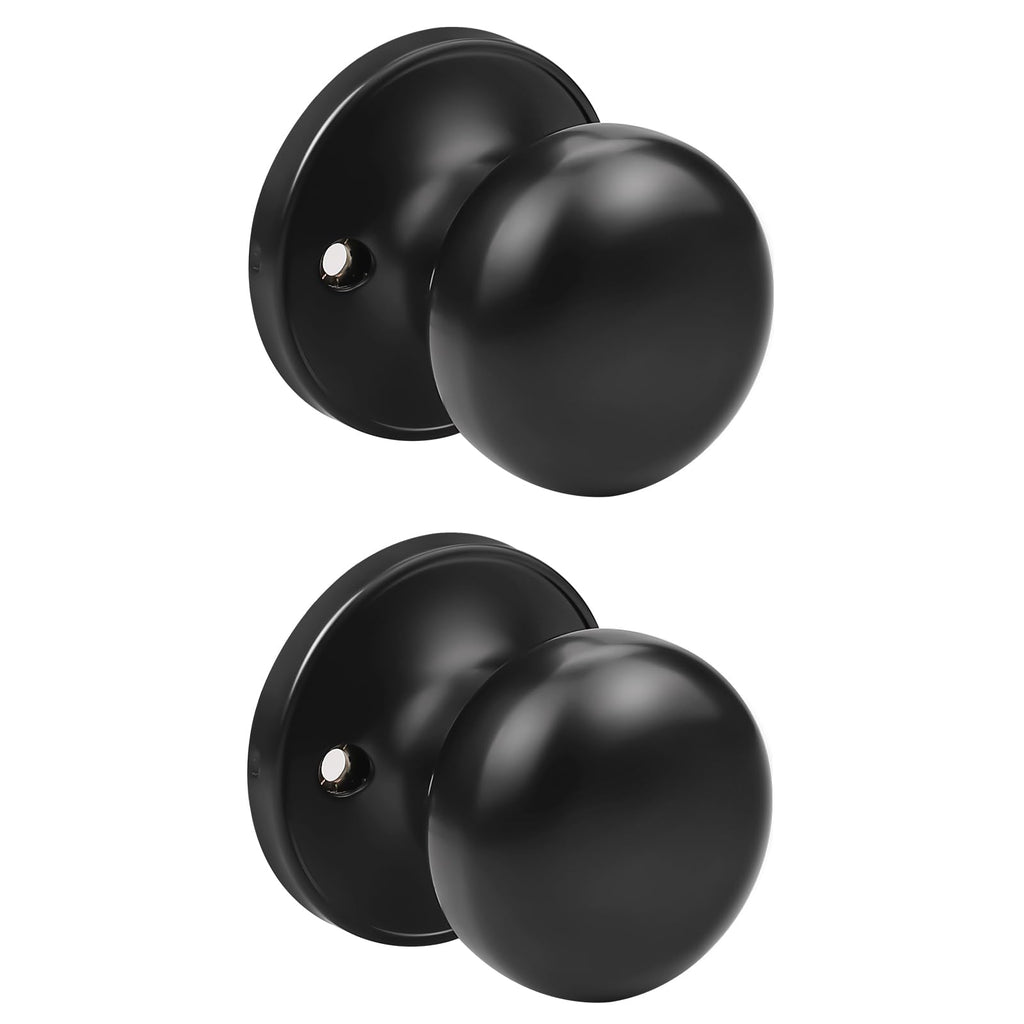 GOBEKOR 2 Pack Black Dummy Door Knobs Interior Matte Black Single Dummy Door Knob for Closet Round Dummy Knobs for French Doors Single Side Knob