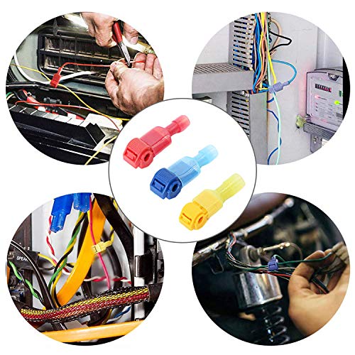 Flytuo 240PCS T-Tap Wire Connectors, AWG 22-10, Self-Stripping Quick Splice Electrical Wire Terminals, Color Coded Insulated Male Quick Disconnect Spade Terminals Assortment Kit for Wiring (3 Colors)
