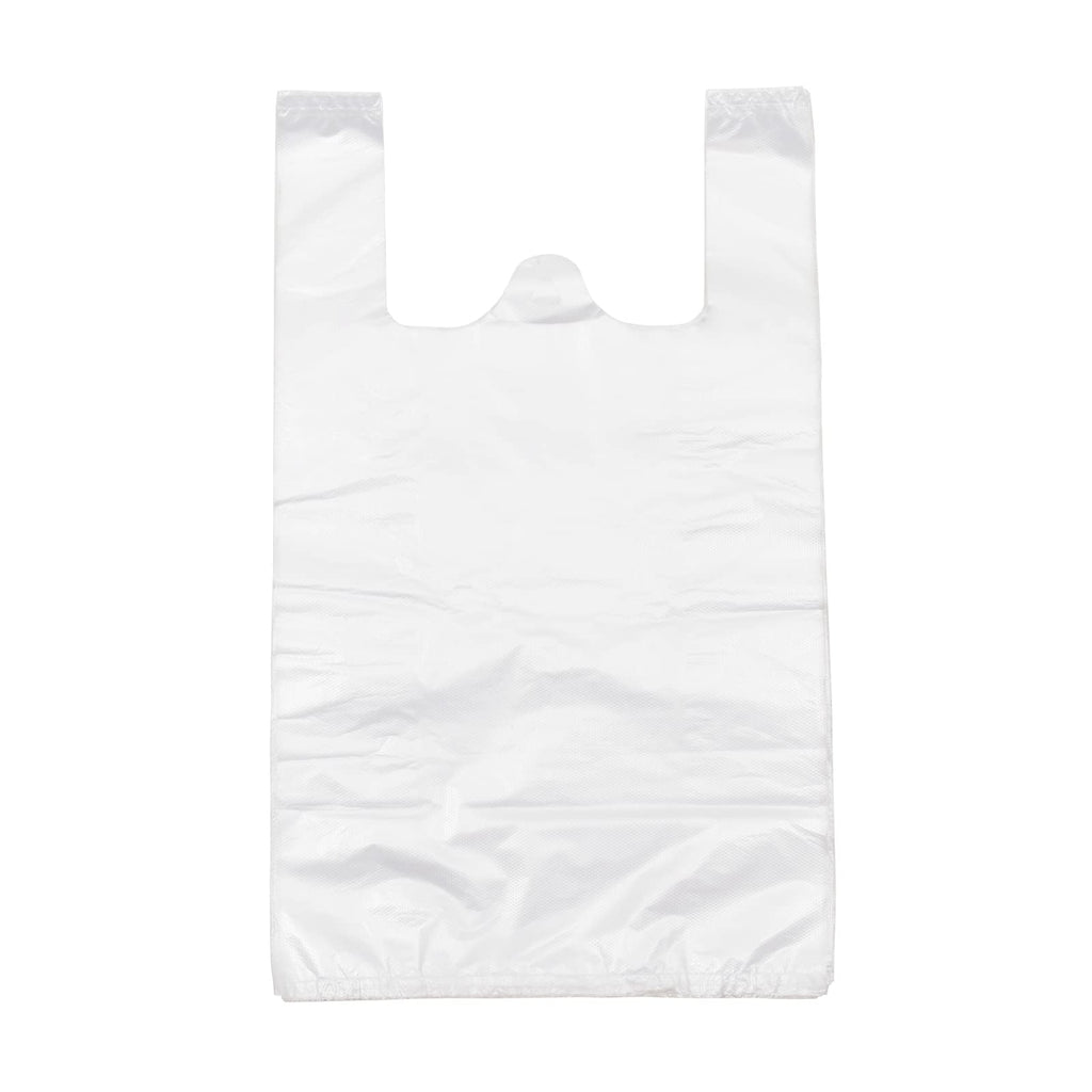 T Shirt Bags Plastic Grocery Bags with Handles for Merchandise and Supermarket, Bolsas De Plastico Para Negocio, 12 x 20 Inch (White, 200Pcs)