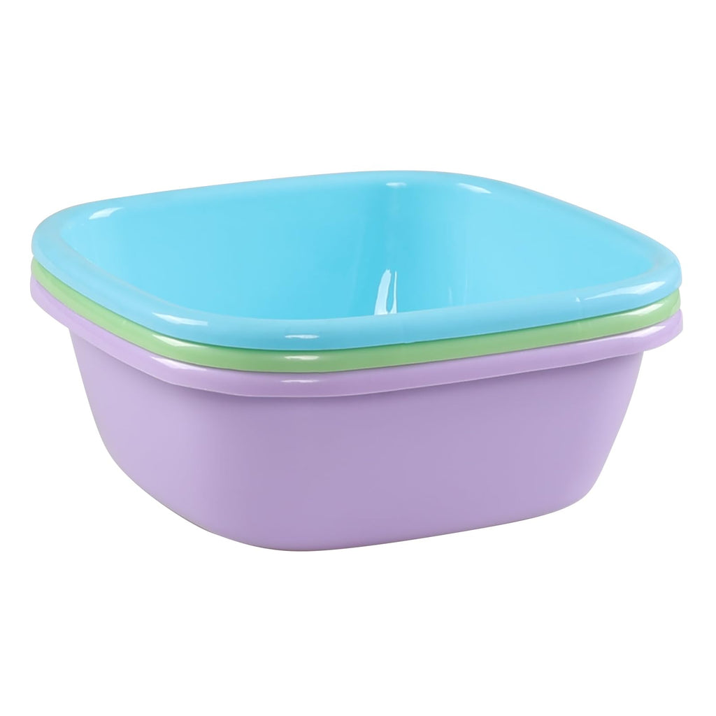 Jandson 3-Pack 8 Quart Plastic Square Wash Basin, Small Dishpan Tub (Blue, Green, Purple)