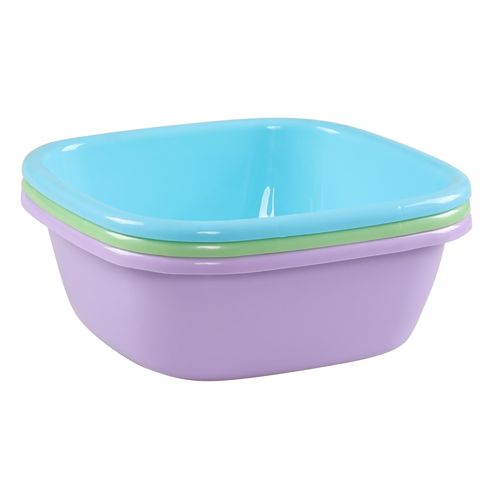 Jandson 3-Pack 8 Quart Plastic Square Wash Basin, Small Dishpan Tub (Blue, Green, Purple)