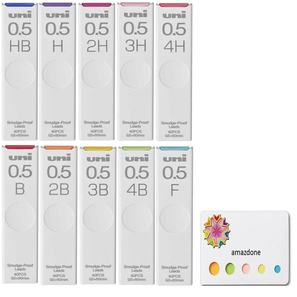 Uni Mechanical Pencil Lead,"The Uni" Smudge-Proof Leads 0.5mm（ULS0540）/HB,H,2H,3H,4H,B,2B,3B,4B,F 10Pack/total 400 Leads, amazdone Sticky Notes Value Set