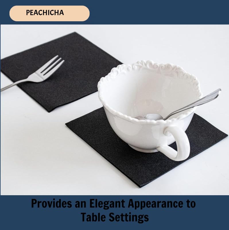 PEACHICHA Cocktail Napkin Disposable Beverage Bar Napkins Cloth-Like Paper Napkins, Linen-Feel Great for Wedding, Party,Or Everyday Use, 10X10 cm When Folded, Pack of 100, Black