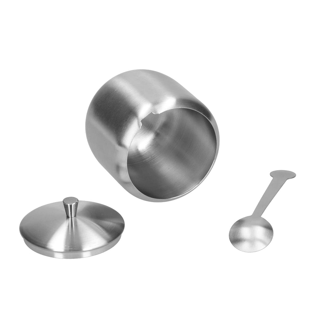 Sugar Bowl,304 Stainless Steel Polished Sugar Storage Jar Salt Pepper Spices Bowl with Spoon and Lid Seasoning Container Dispenser for Home Coffee Bar, 370ML