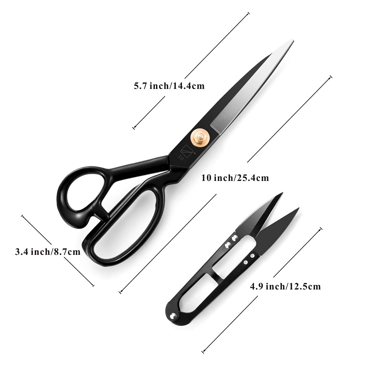 Sewing Scissors - Fabric Scissors 10 inch - Tailor's Dressmaking Shears Heavy Duty for Fabric, Leather Cutting, Sewing, Dressmaking, Tailoring, Altering (Right-Handed, Black)