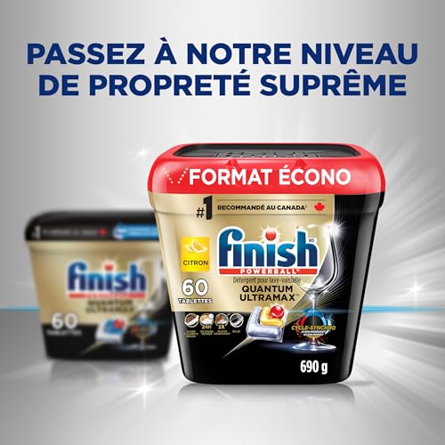 Finish® Quantum UltraMAX® Automatic Dishwasher Detergent, Lemon, 60 Tabs - Removes burnt-on stains & 24 h dried-on stains, no pre-rinse needed, 60 Tabs