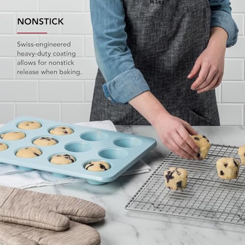 KitchenAid - Non Stick Muffin Pan, Aluminized Steel for Even Heating, Perfect for Muffins and Cup Cakes (12 Cup, Mineral Water)