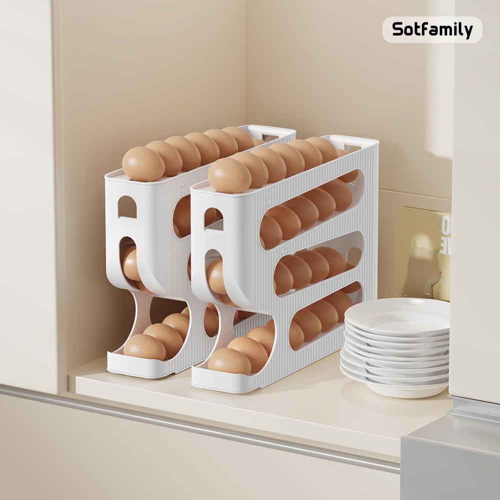 Egg Storage for Fridge, Automatic Rolling Egg Holer for Refrigerator, Countertop, Kitchen - Space-saving Roller/Dispenser/Container/Tray/Organizer for Fridge - 1 Pack for 28 Large-size Eggs
