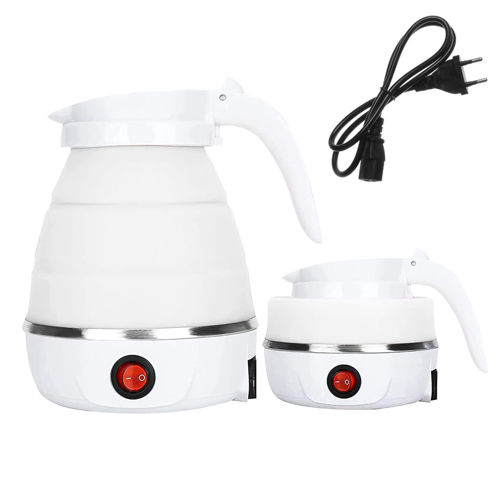 VICBINLY Electric Portable Kettle, Travel Kettle, Small Tea Kettle, Travel Foldable Kettles with Silicone Electric Insulation Heating Boiler Mini Tea Pot 600ml, White TKWT01