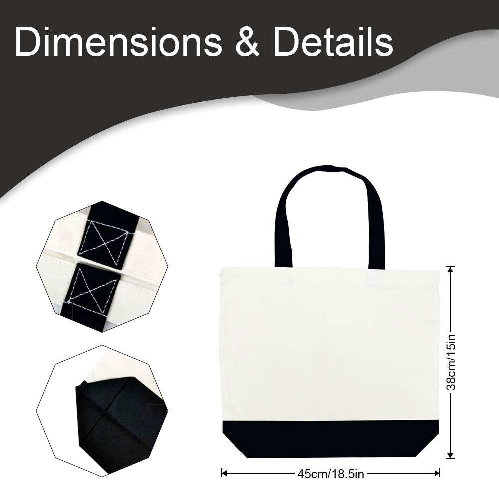8 Pcs 18.5"x15" (47x38CM) Canvas Tote Bags Large Tote Shopping Bags with Handle Multipurpose Fashionable DIY Large Reusable Grocery Bag Gift Bag and Wedding Birthday Promotion Giveaways Two Tone