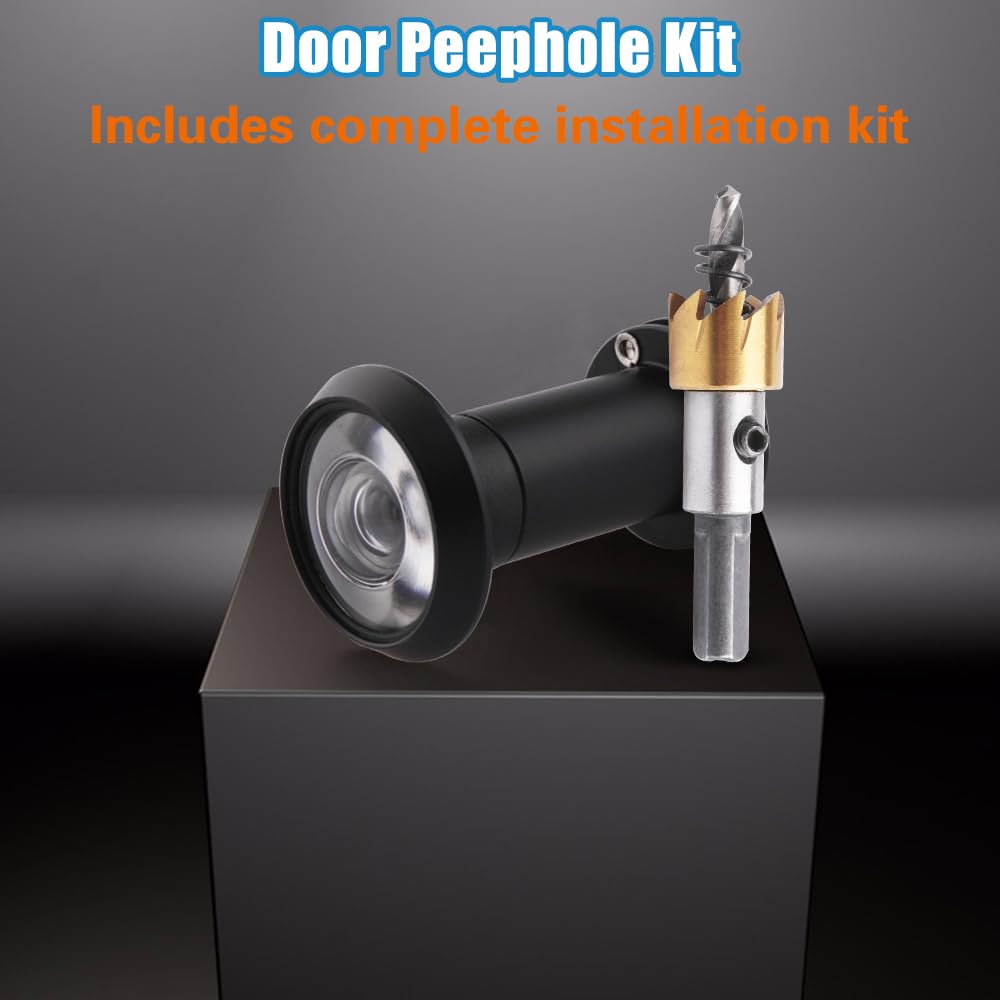 Tahikem Door Viewer Peephole, Door Viewers with 0.63inch/16mm Drill Bit Kit, Fits 1-1/2" to 2-3/8" Front Door, 200 Degree Wide Angle Peep Eye Hole, Anti Peeping Reverse Privacy Covers - Matte Black