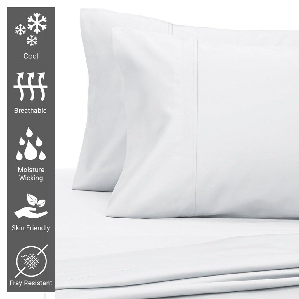 Pizuna Cotton King Pillow Cases 2 Pack White, 400 Thread Count 100% Long Staple Combed Cotton Sateen Weave Pillowcase with Stylish 10 cm Hem (100% Cotton King Pillow Covers White)