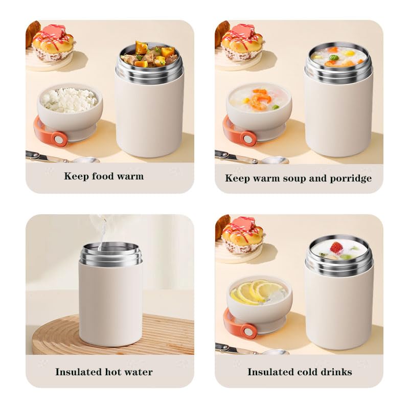 Insulated Food Jar (Black), 600ml 316 Stainless Steel Thermal Flask for Hot & Cold Meals, Double Wall Vacuum Insulated, Leak-Proof Vacuum Food Container with Folding Spoon & Fork