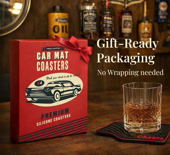 Triple Gifffted Silicone Drink Coasters, Funny Gag Novelty Car Enthusiasts Lovers Gifts for Men Him Ideas,Mechanic Guy Man Cave Garage,Brother,Son,Dad,Birthday Christmas Stocking Stuffer,Dirty Santa