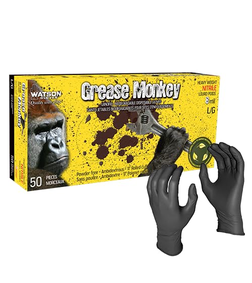Watson Gloves Grease Monkey 5555PF Biodegradable Nitrile 8 MIL Disposable Gloves, Black, XX-Large, 50/Box