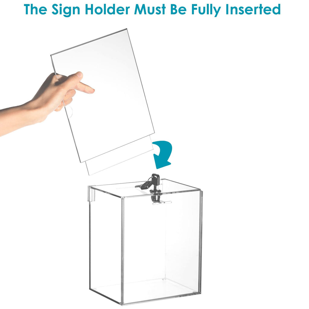 YOUEON Tall Acrylic Donation Box with Lock and Sign Holder, 17x13x20 cm Clear Suggestion Box, Ballot Box, Tip Jar, Ticket Box, Vote Box, Comment Box for Voting, Charity, Suggetstion Collection