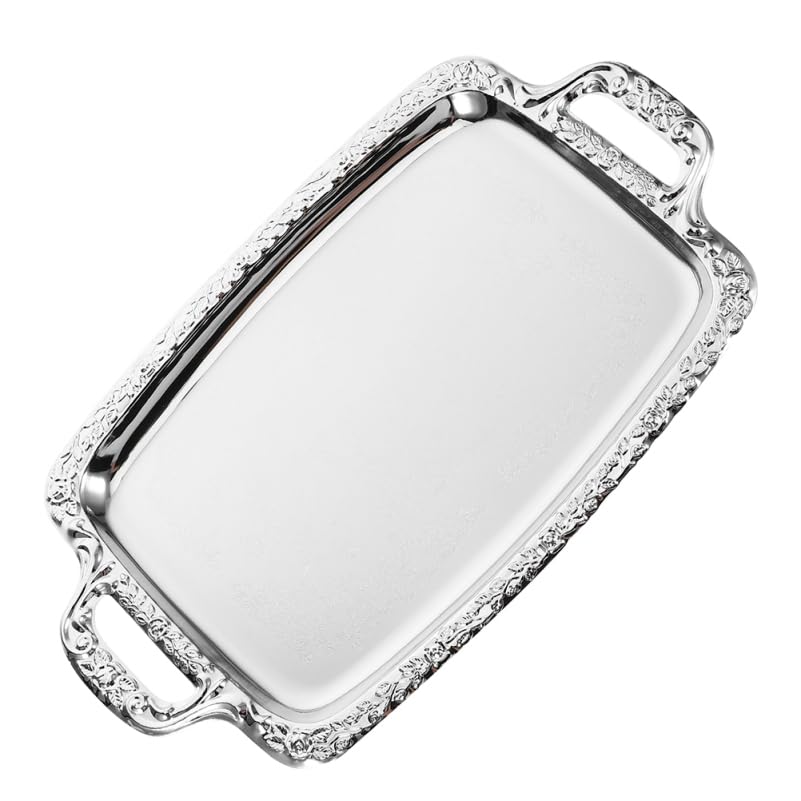 STOBAZA Elegant Stainless Steel Rectangular Food Serving Plate Organized Storage Tray for Snacks Fruits Small Items