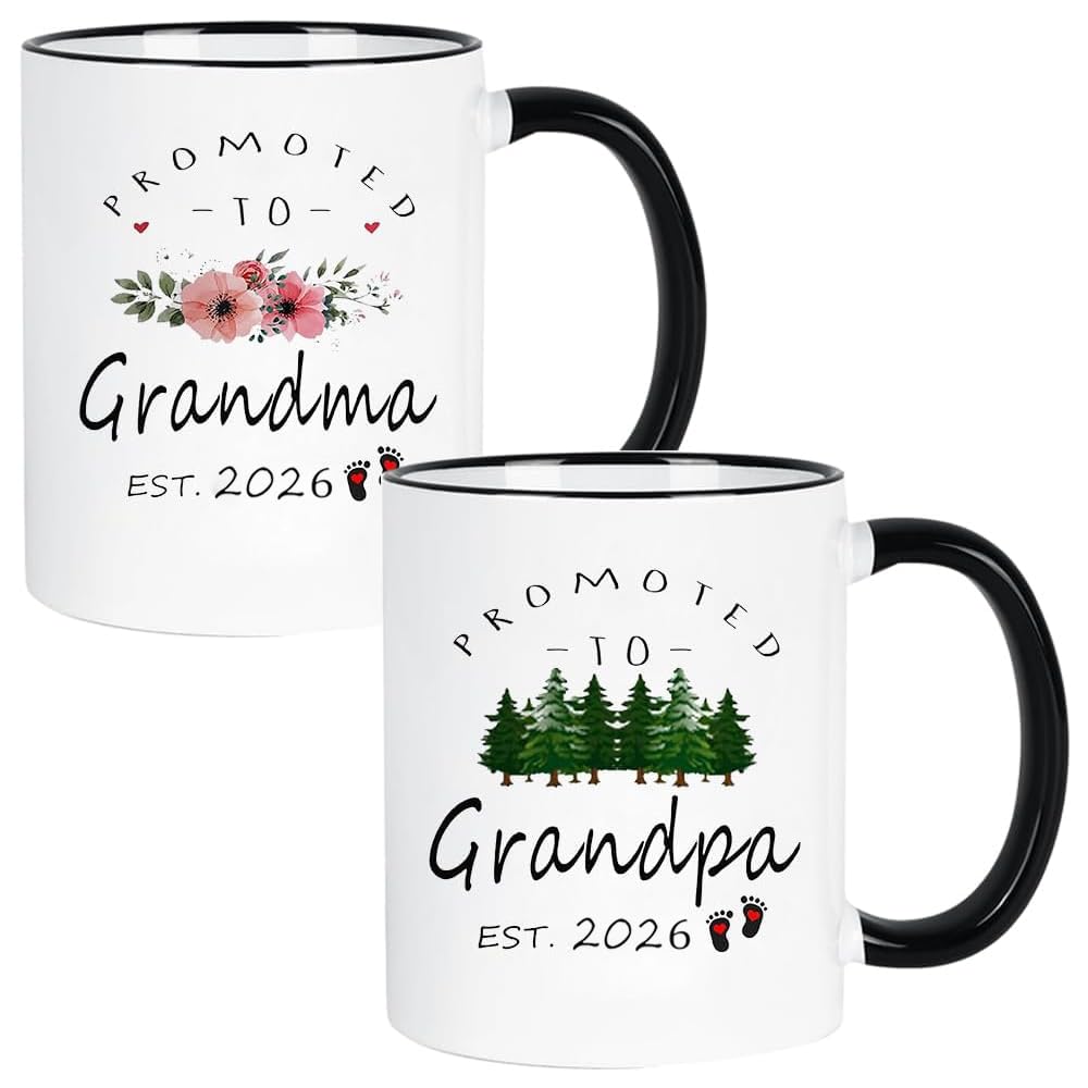 Promoted to Grandparents est 2026 New Grandparents Pregnancy Announcement Grandma Grandpa 2026 Mugs Set Announcement 2026 Gift,New Baby Announcement First Time Grandma Grandpa Coffee Cups