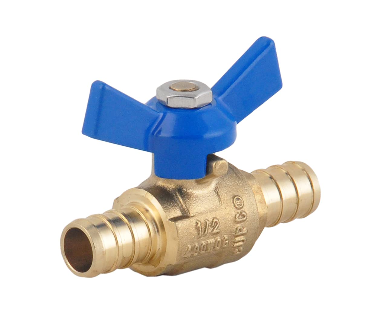 PEX Brass Ball Valve, 1/2-in PEX Lead Free Brass Shut Off Ball Valve with Red & Blue T (Butterfly) Handle, PEX Barb Water Valve with cUPC Certified for Cold and Hot Water (4-Pack)