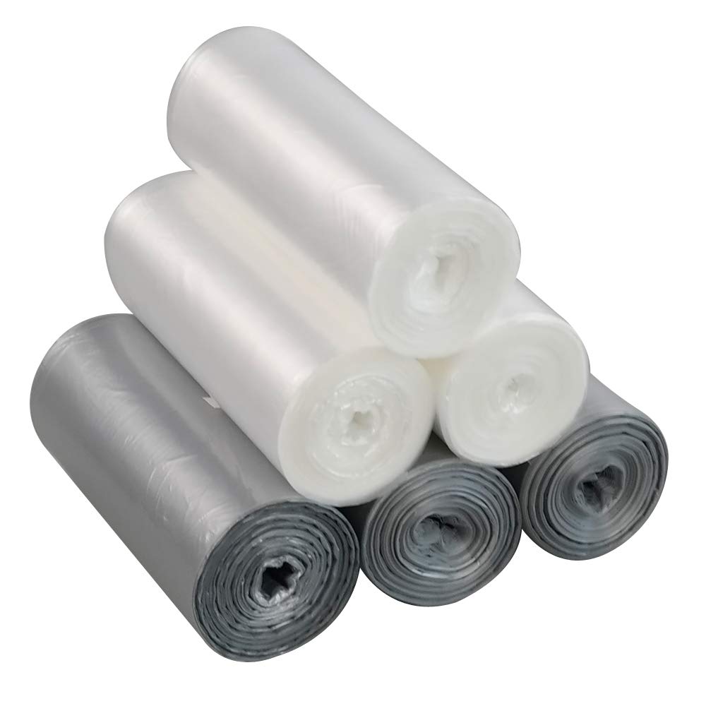 Jekiyo 4 Gallon Trash Bags, Small Garbage Bags, 6 Rolls / 150 Counts (Clear & Grey)