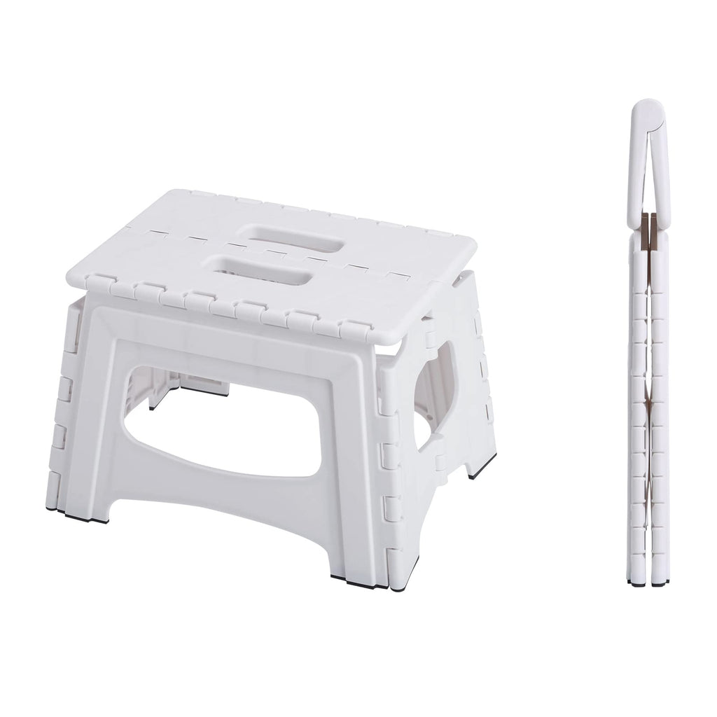 SHIMOYAMA Folding Step Stool 9IN Tall Step Stool for Adults, Collapsible Camping Stool for Indoor and Outdoor Use, Picnic, White