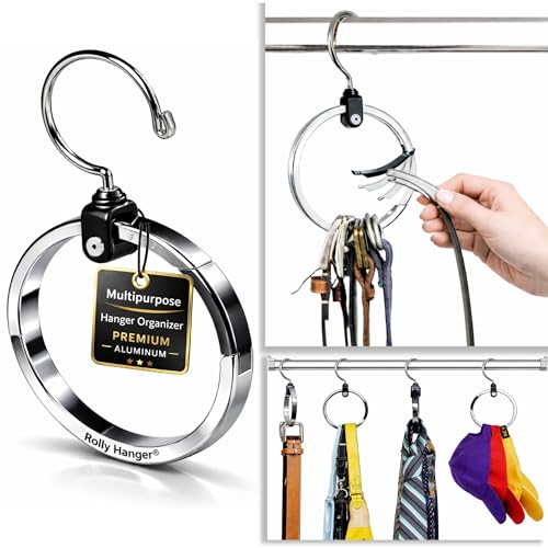 Rolly Hanger® Closet Space Saver – Premium Rotating Aluminum Organizer for Belts, Ties, Hats & Handbags – Heavy Duty 360° Swivel – Declutter & Maximize Storage (1 Pack)