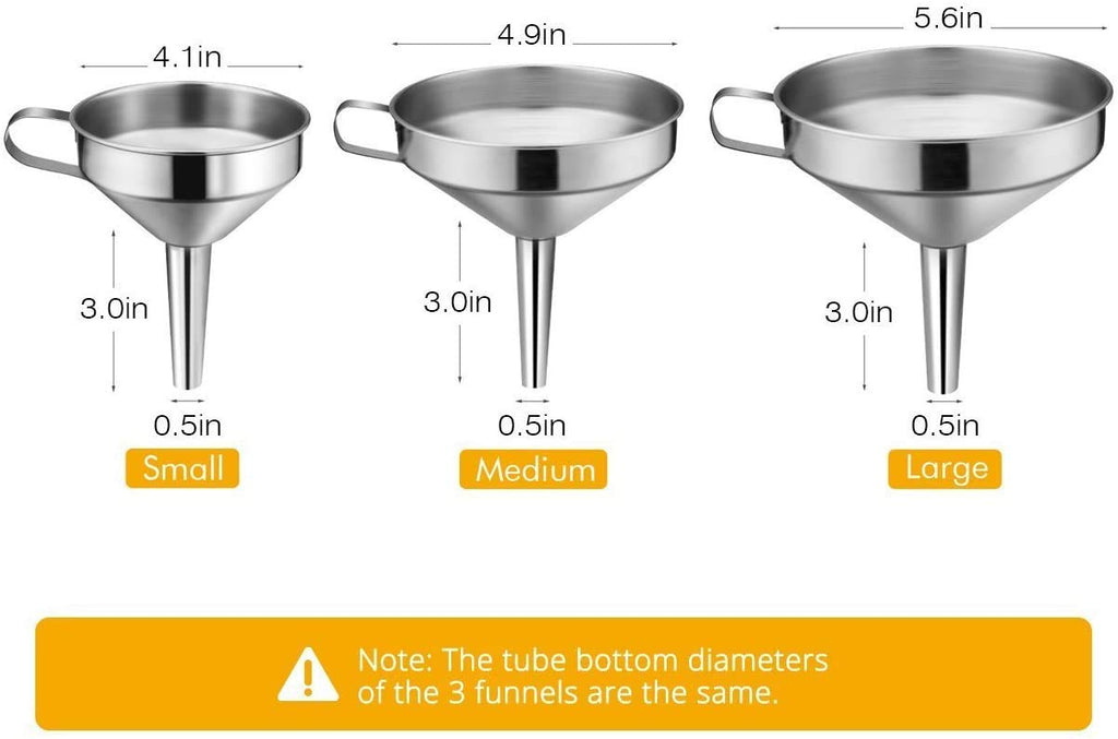 Lakatay Kitchen Funnel, 3 Piece Stainless Steel Funnels Set with Handle Design and Removable Strainer, Great for Transferring of Liquid, Fluid, Dry Ingredients & Powder, Funnels for Filling Bottles