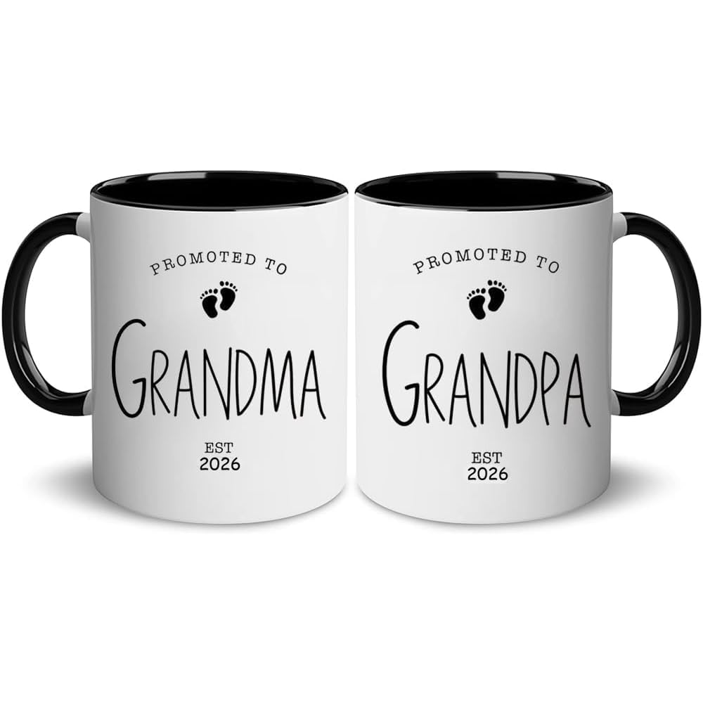 Grandma and Grandpa Est 2026 Coffee Mugs New Grandparents Gift Pregnancy New Baby Announcement Promoted to Grandma Grandpa First Time Grandparents Coffee Mugs