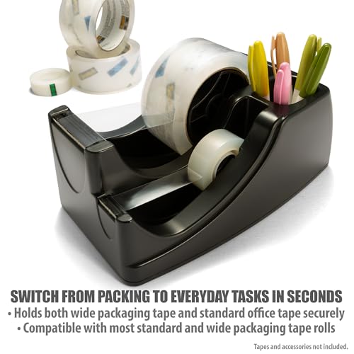 Officemate Recycled 2-in-1 Heavy Duty Tape Dispenser, Black (96690)