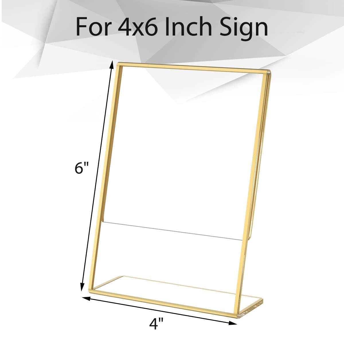 NIUBEE 6 Pack 4 x 6 Acrylic Gold Frame, Slanted Back Table Sign Holder for Wedding Table Numbers, Restaurant Signs