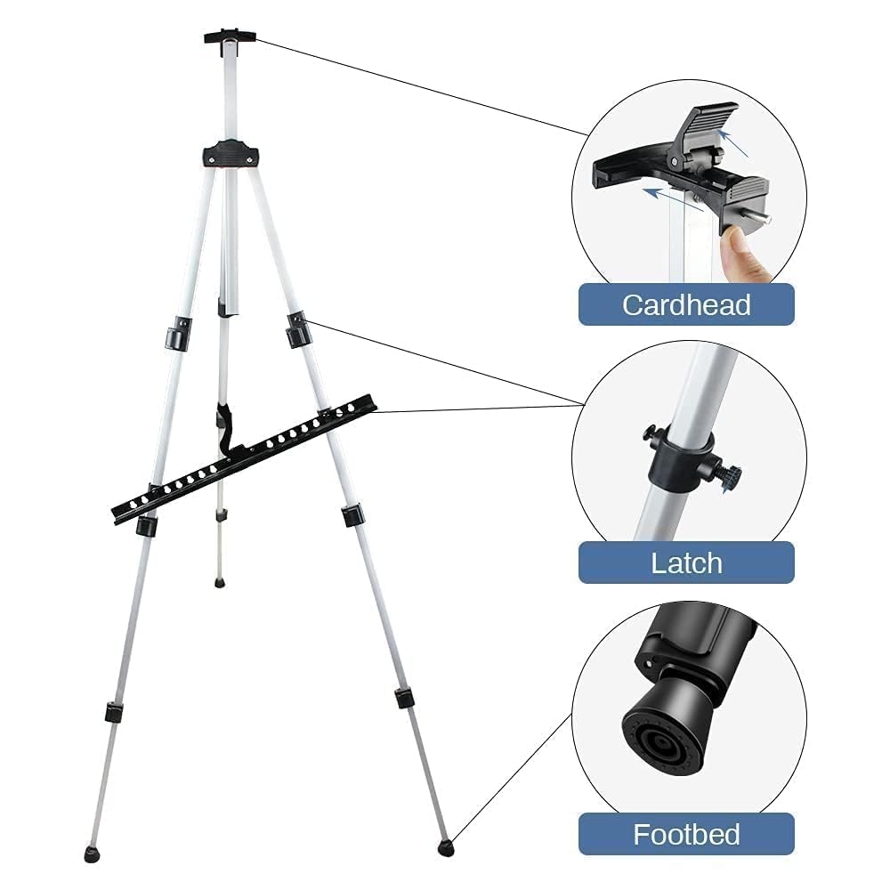 Art Artist Easel Stand for Painting: RRFTOK Aluminum Metal Adjustable Easels for Painting Canvase Height from 17 to 66 Inch - Carry Bag for Table-Top/Floor Drawing and Displaying