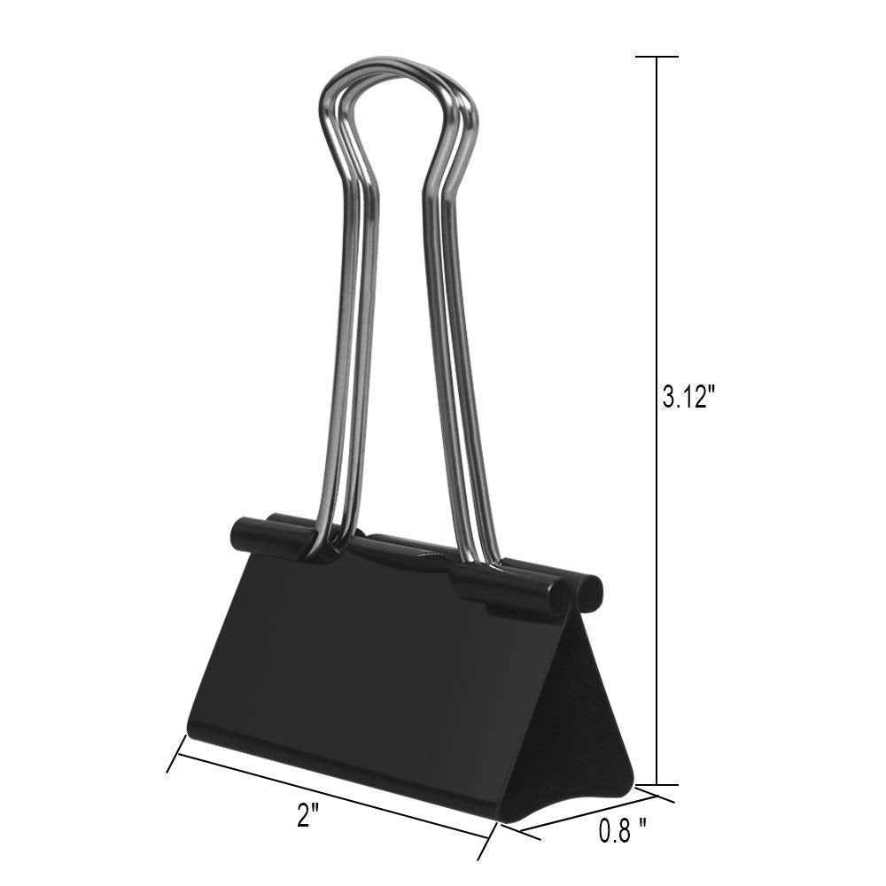 Aniann 24 Pack Extra Large Binder Clips 2 inch Black Jumbo Paper Binder Clips Big Metal Paper Clamps for Home School Office