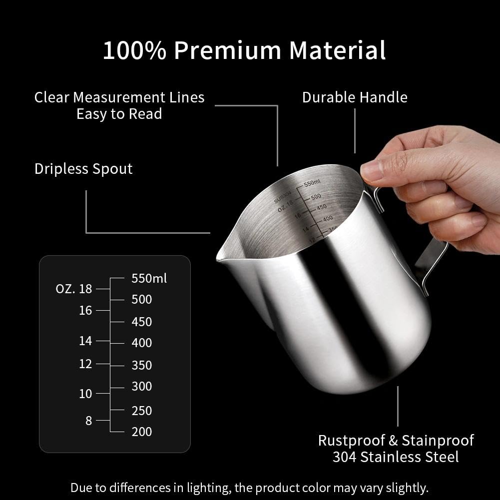 watchget Stainless Steel Milk Frothing Pitcher 20oz/600ml - Espresso Steaming Pitcher for Cappuccino, Latte Art, Coffee Machine Accessories Milk Jug Coffee Frother Cup, Silver