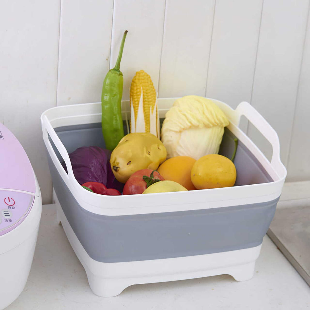 Suwimut 2 Pack Collapsible Wash Basin with Drain Plug Carry Handles, 9L Large Collapsible Sink Tub Portable Dish Tub Foldable Dishpan for Kitchen Sink, Camping Dish Washing Tub, Gray