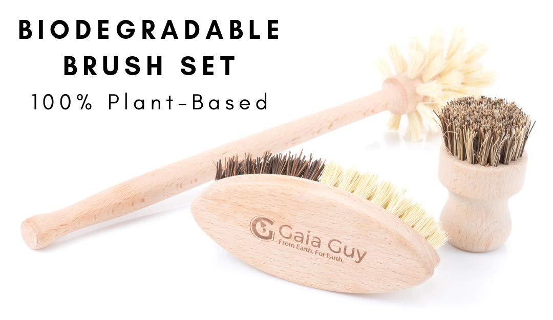Wood and Tampico Bottle Brush - Pot Brush - Vegetable Brush Set - Zero Waste & Biodegradable Kitchen Brushes