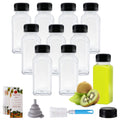 10 PCS 8 Ounce Empty Plastic Juice Bottles with Black Tamper Evident Lids, Clear Reusable Containers with Label, Funnel and Brush, Suitable for Juice, Milk, Smoothie and Homemade Beverages