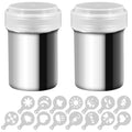 2 Stainless Steel Powder Shakers, SENHAI Mesh Shaker Powder Cans for Coffee Cocoa Cinnamon Powder with Lid, with 16 pcs Printing Molds Stencils