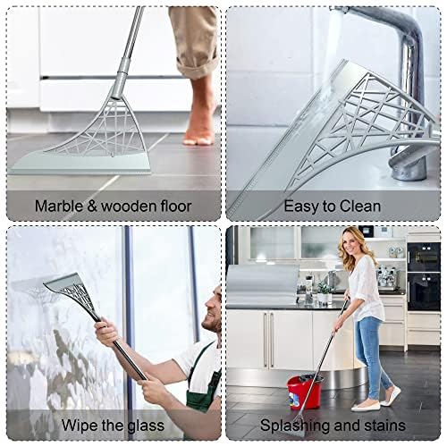 AILUROPODA 2 Pack Floor Squeegee, Multi Function Magic Broom and Wiper Broom, Light Weight Water Sweeper with 6 mop Rod, Wiping Sweeper Broom Remove Dust, Dog Hair Sweeping Floor Broom