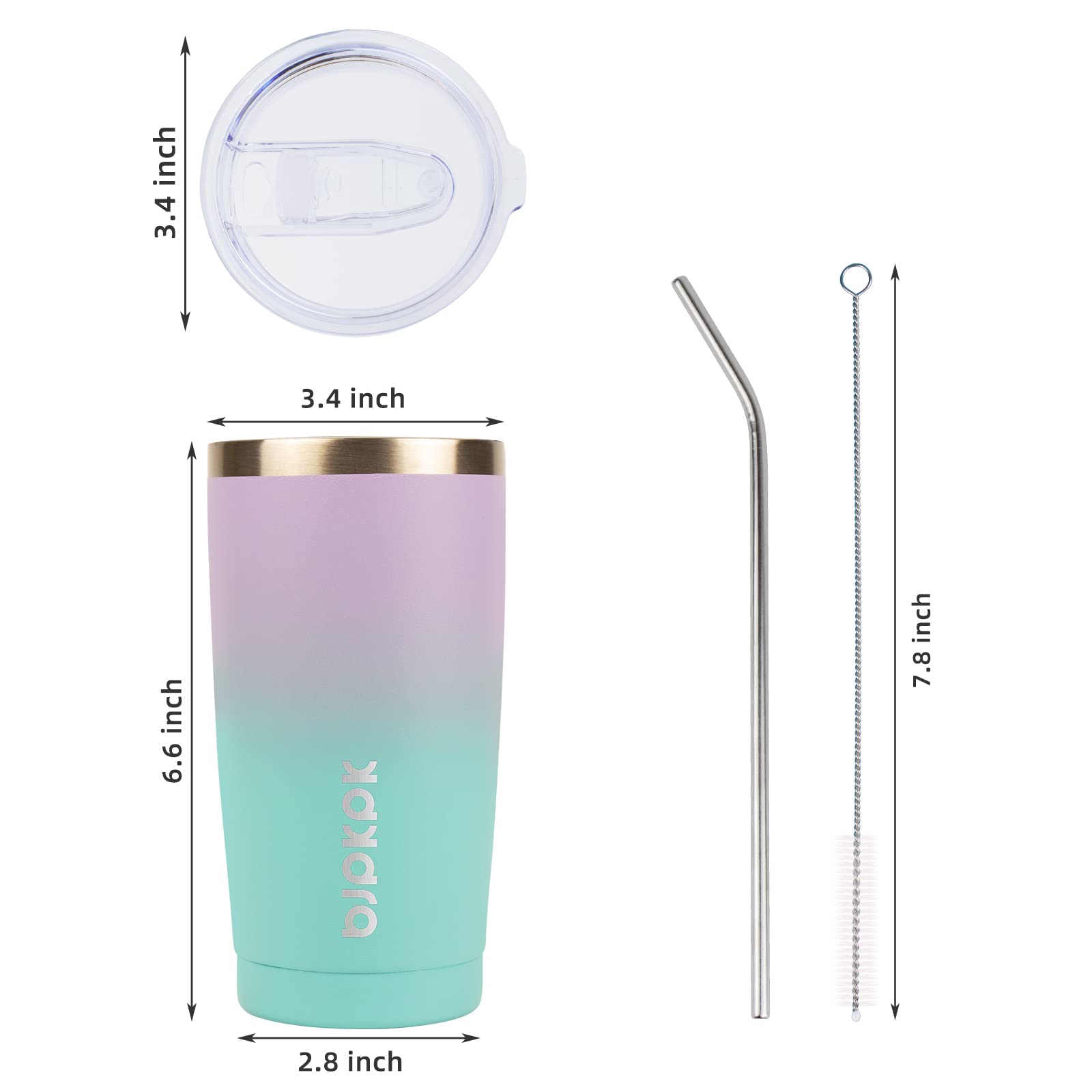 BJPKPK Insulated Stainless Steel Tumbler, Coffee Tumbler with Lid and Straw, Double Wall Vacuum Travel Mug, Powder Coated Leak-Proof Tumbler Cup,Purple Green