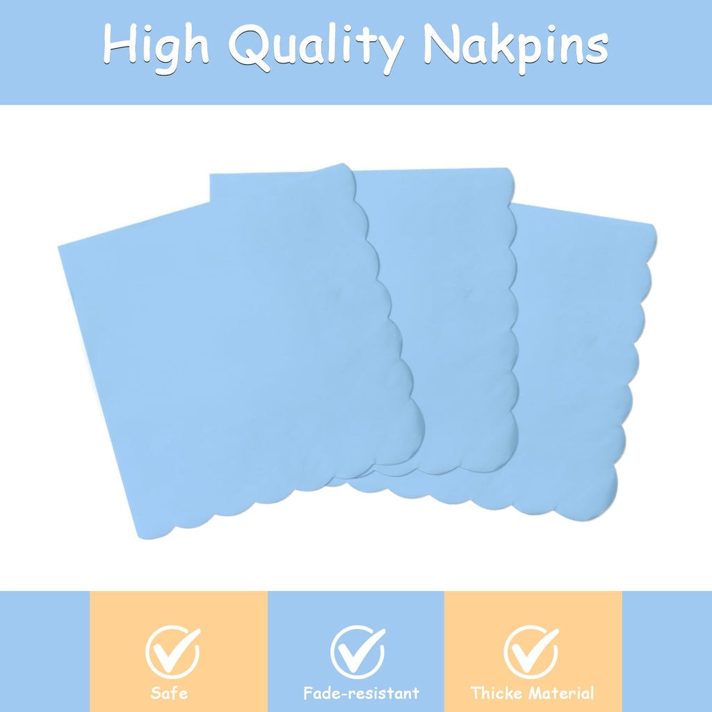 PYAILI 168 Pcs Baby Blue Party Tableware Set, Paper Plates Cups Napkins, Dinnerware Set for Kids Adult Birthday,Wedding,Baby Shower Party Tableware