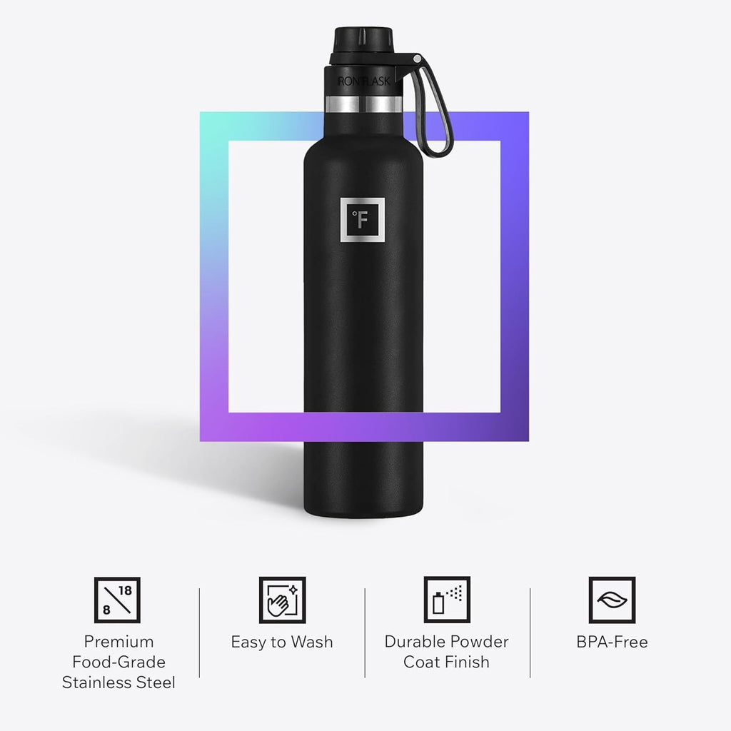 Camping & Hiking Hydration Canteen with Spout Lid (3 Lids) - Double Walled Stainless Steel Insulated Water Bottle - Leak Proof Flask for Sports Gym Travel - Vacuum & BPA Free