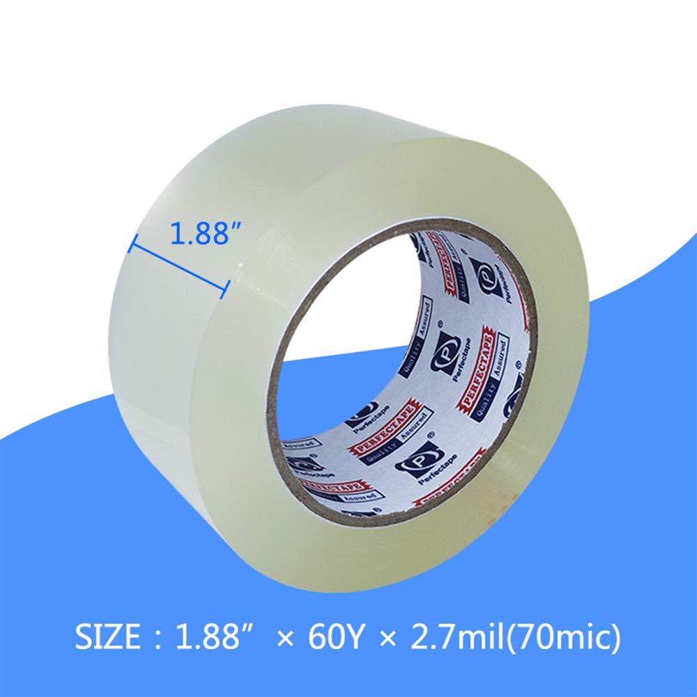 PERFECTAPE Heavy Duty Packing Tape 12 Rolls, Clear, 2.7 mil, Ultra Adhesive, 1.88" x 60 Yards, Refill for Packaging, Moving and Shipping