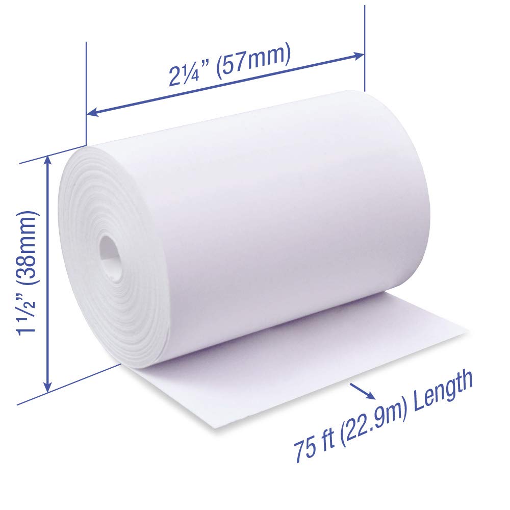 POS1 2 1/4 x 75 feet x 50 Rolls CORELESS BPA Free Thermal Paper Rolls for Handheld Thermal Receipt Paper Printers. 38mm Diameter