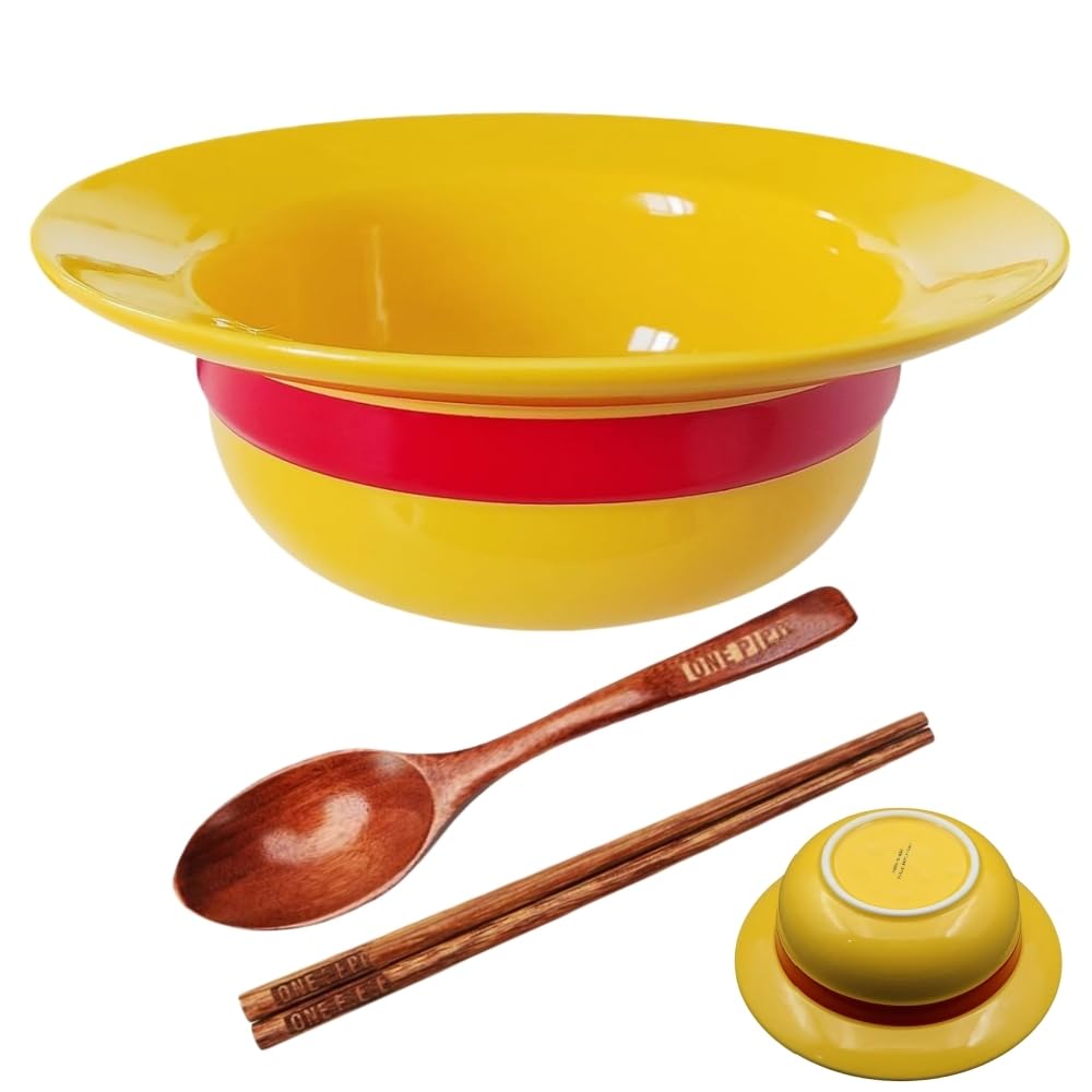 Luffy's Straw Hat Noodle Bowl Set - A Must-Have Anime Collectible for Fans! Use for Ramen, Snacks & Salad, Includes Chopsticks & Spoon (Eco-Friendly)