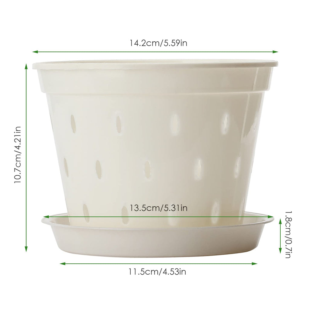 BFYDOAA 5 Pack Orchid Pot, 5.6 Inch Orchid Pots with Holes and Saucers, Clear Plastic Orchid Pots for Indoor and Outdoor Use, Plastic Flower Plant Pot for Plant and Repotting(White)