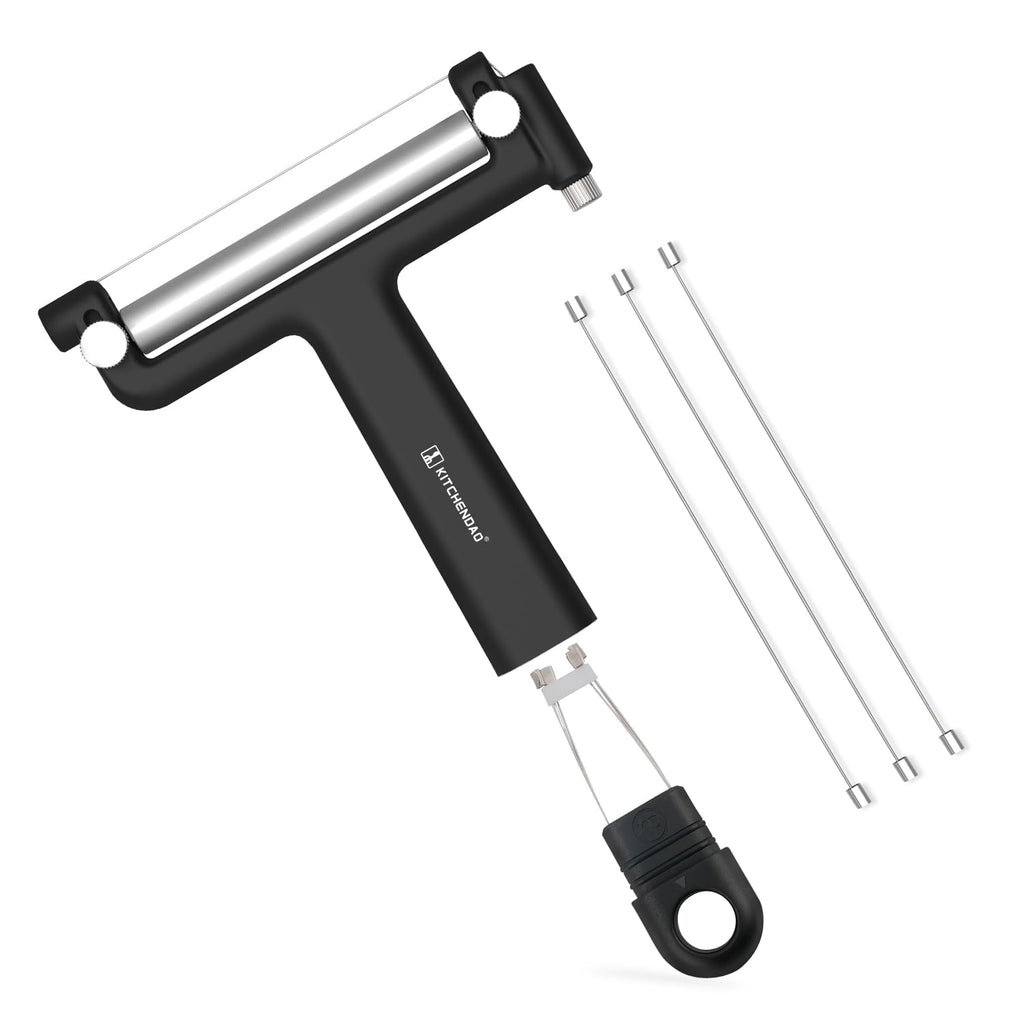 KITCHENDAO Adjustable Wire Cheese Slicer Cutter, 50% Stronger Wires with 2nd Gen Wire Fixing Mechanism, Adjustable Hand-Held Cheese Cutter, Quick Replacement, Dishwasher Safe, with 3 Extra Wires