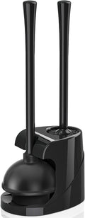 Toilet Plunger and Brush with Holder, Bowl Brush and Heavy Duty Toilet Plunger Set for 5.7-inch Toilet Drain, 2-in-1 Bathroom Cleaning Combo with Modern Caddy Stand (Black)