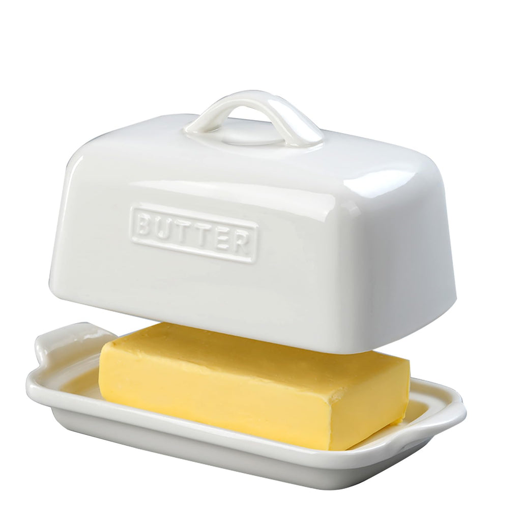 Large Butter Dish for 1 lb Block of Canadian Butter, Porcelain Butter Keeper Fit a Full Pound Block of Butter, Butter Container for an Entire Pound Butter, ADIVEE, Color-White.